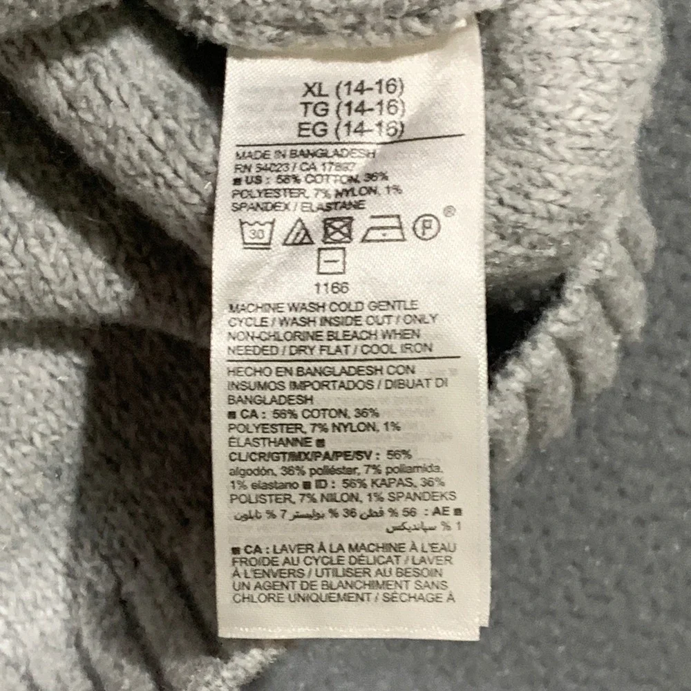 Old Navy‎ Kids Girls XL 14-16 Grey Cable Knit Cropped Sweater Recycled Materials